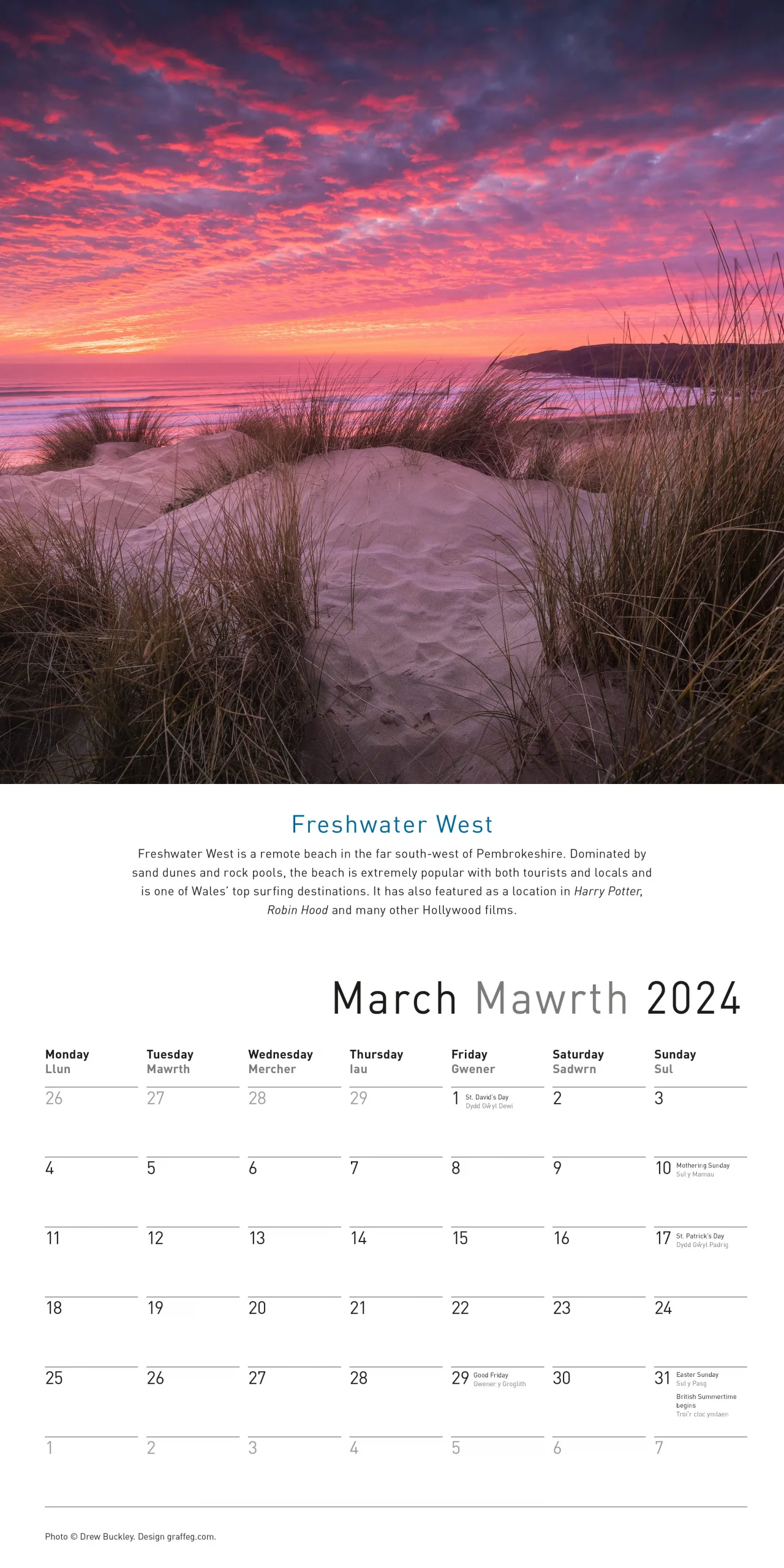 PEMBROKESHIRE 2024 CALENDAR Drew Buckley Photography Pembroke